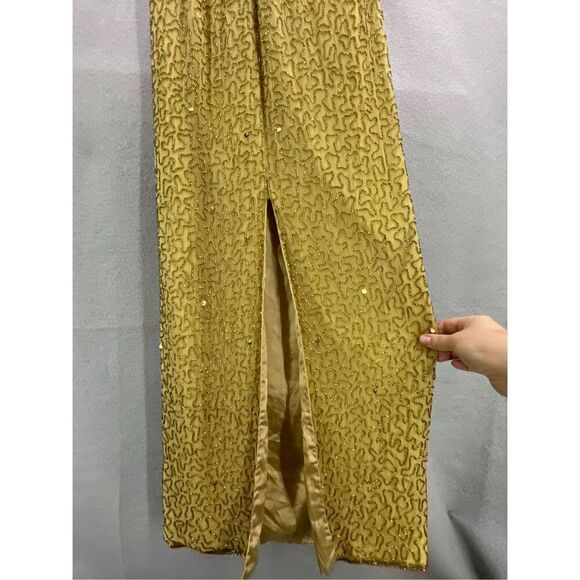 Vintage Y2K 90s Scala Gold Beaded Silk Slip Maxi Dress Gown Size S - Picture 8 of 12